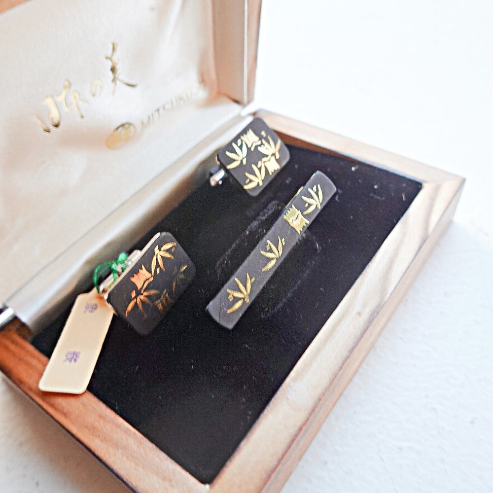 Damascene Cufflinks and Tie Bar NEW VINTAGE